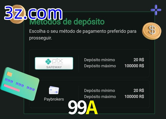 O cassino 99A oferece uma grande variedade de métodos de pagamento